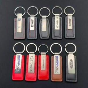 Promotional Metal Key Chain with Leather & Fabric Strap